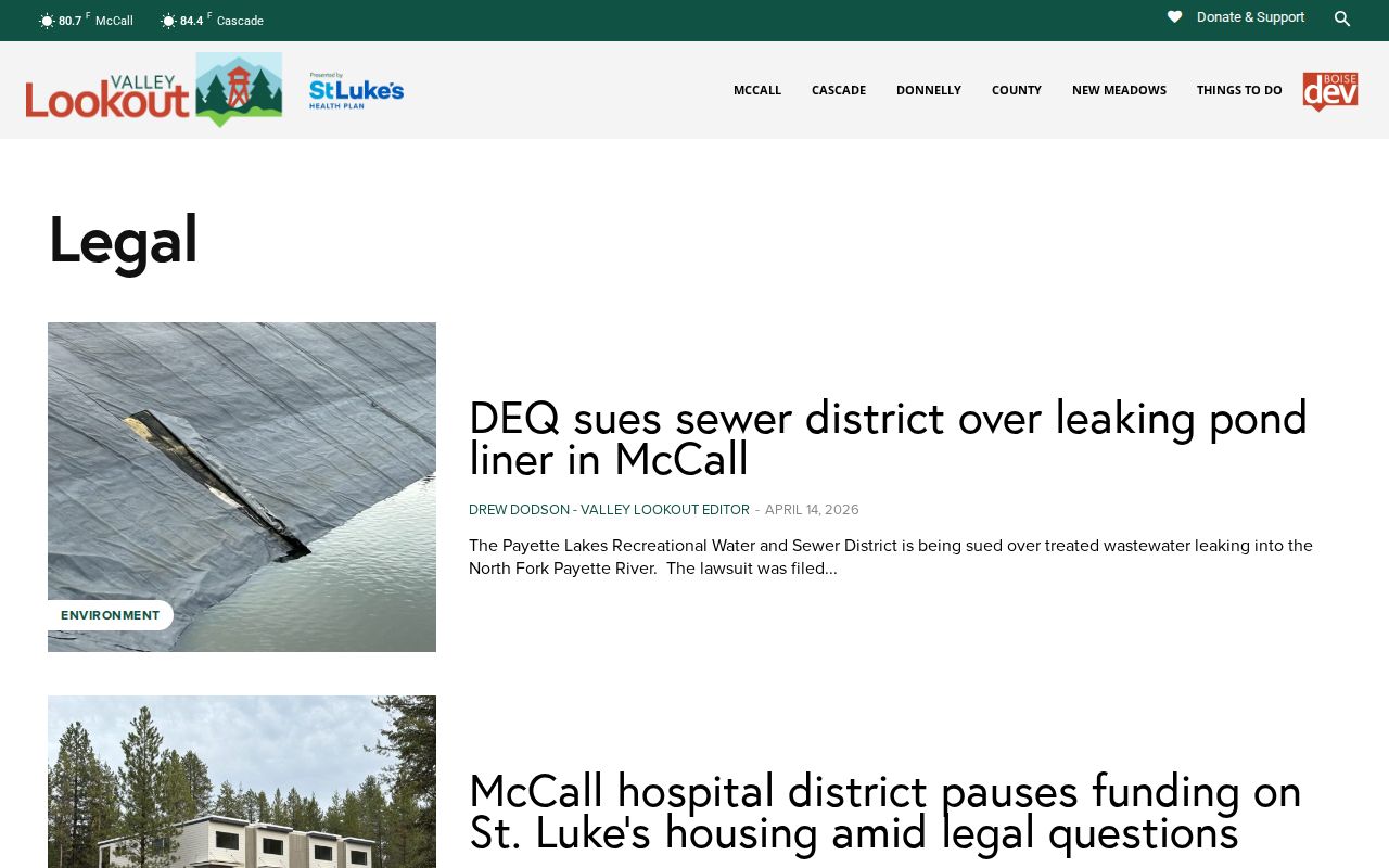 Valley County Valley Lookout legal archive screenshot, used as a news-source reference