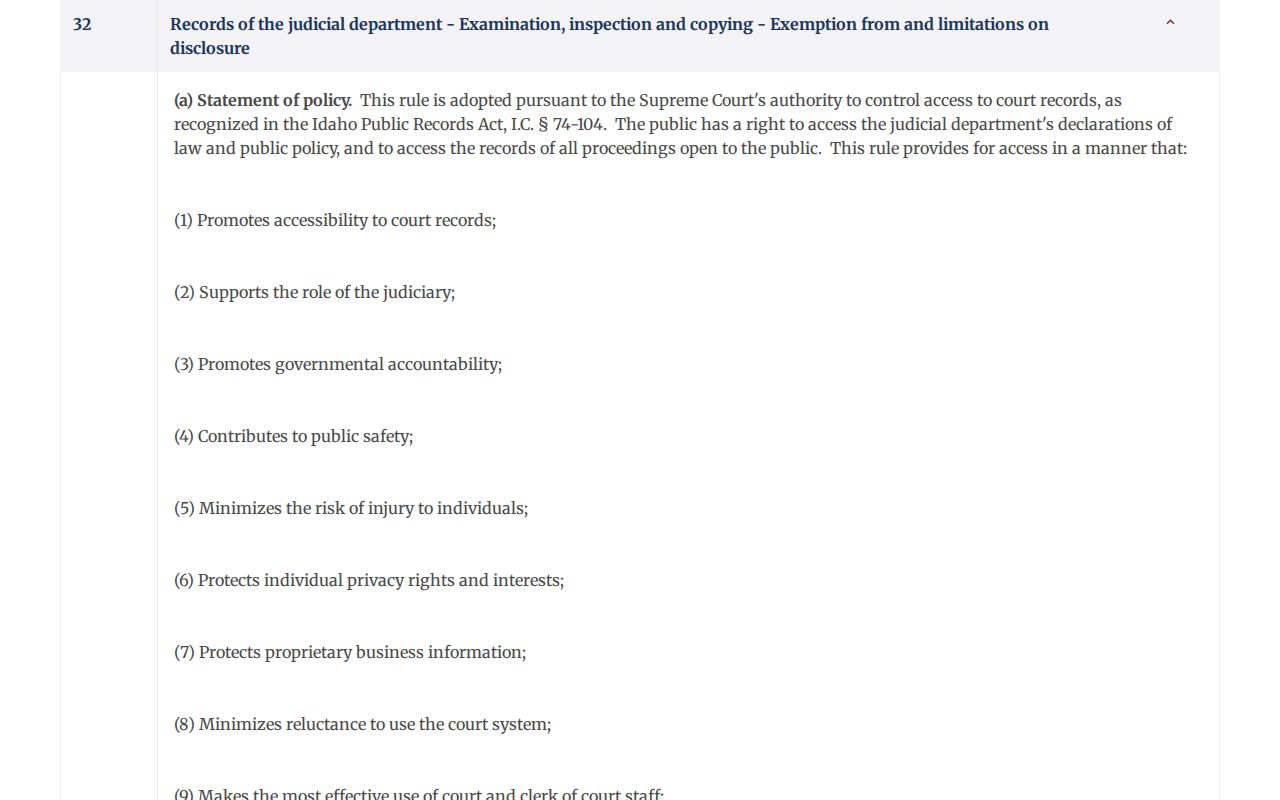 Idaho ICAR 32 public-access rule for Valley County warrant searches