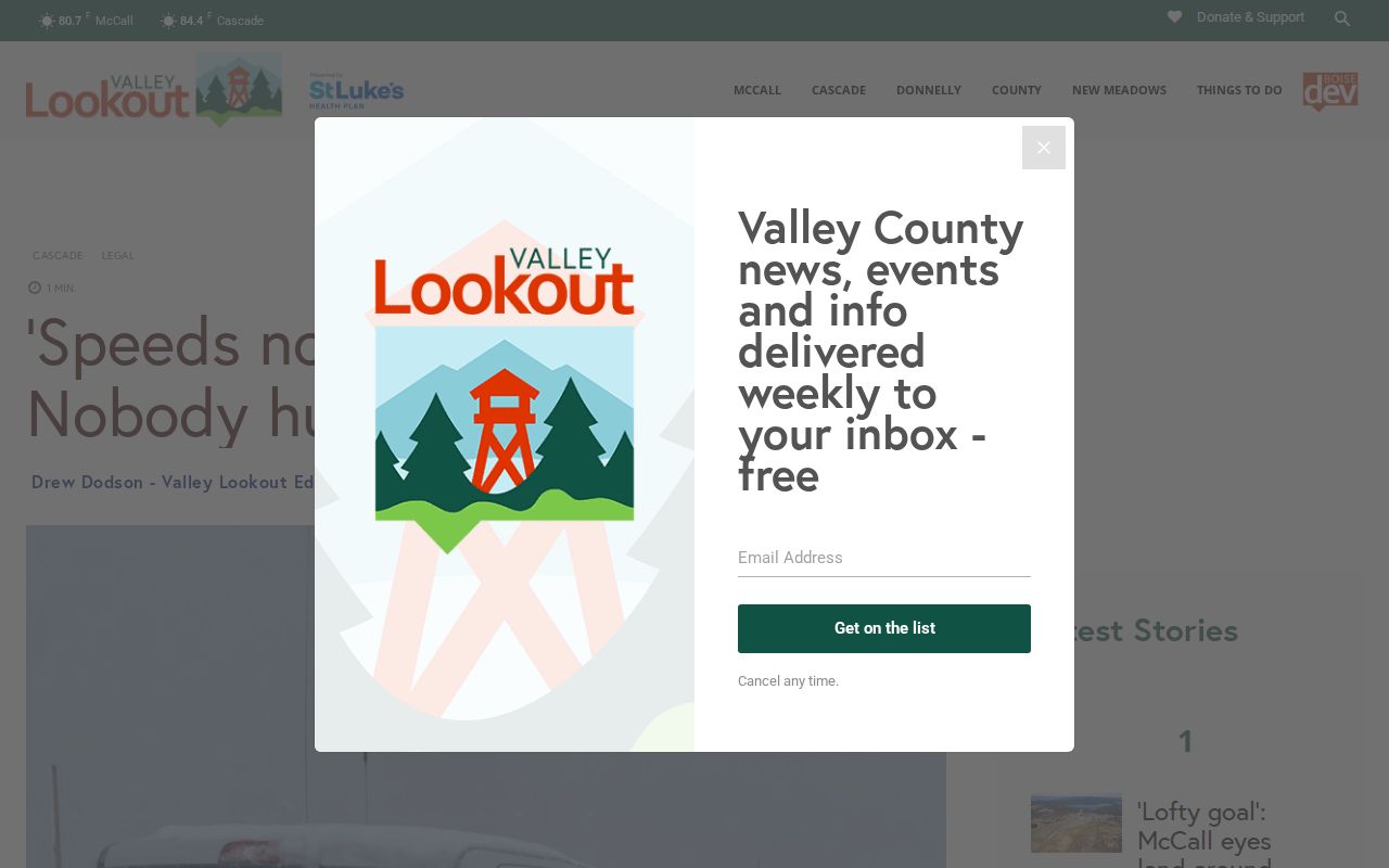 Valley County Valley Lookout Idaho 55 chase story screenshot with VCSO courtesy-image context